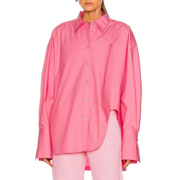 THE ATTICO Diana Shirt Cotton Poplin Cut Out Button Down in 266 Hot Pink Barbie